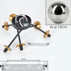 Lampes Art Déco-hofstein Plafonnier - Verre 15 cm Chehalis Or, Noir, 6 lumières