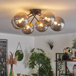 Lampes Art Déco-hofstein Plafonnier - Verre 15 cm Chehalis Or, Noir, 6 lumières