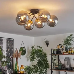 Lampes Art Déco-hofstein Plafonnier - Verre 15 cm Chehalis Or, Noir, 6 lumières