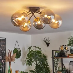 Lampes Art Déco-hofstein Plafonnier - Verre 15 cm Chehalis Or, Noir, 6 lumières