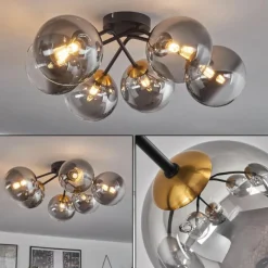 Lampes Art Déco-hofstein Plafonnier - Verre 15 cm Chehalis Or, Noir, 6 lumières