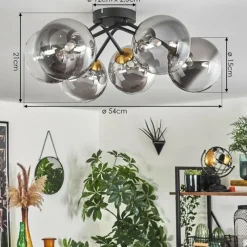 Lampes Art Déco-hofstein Plafonnier - Verre 15 cm Chehalis Or, Noir, 6 lumières