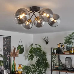 Lampes Art Déco-hofstein Plafonnier - Verre 15 cm Chehalis Or, Noir, 6 lumières