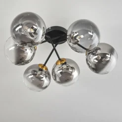 Lampes Art Déco-hofstein Plafonnier - Verre 15 cm Chehalis Or, Noir, 6 lumières