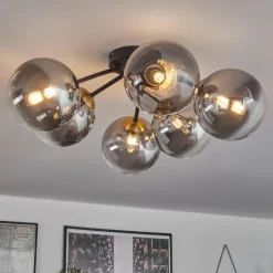 Lampes Art Déco-hofstein Plafonnier - Verre 15 cm Chehalis Or, Noir, 6 lumières