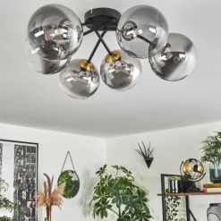 Lampes Art Déco-hofstein Plafonnier - Verre 15 cm Chehalis Or, Noir, 6 lumières