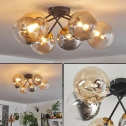 Lampes Art Déco-hofstein Plafonnier - Verre 15 cm Chehalis Or, Noir, 6 lumières