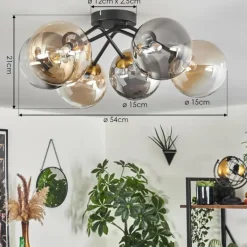 Lampes Art Déco-hofstein Plafonnier - Verre 15 cm Chehalis Or, Noir, 6 lumières