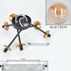 hofstein Plafonnier - Verre 15 cm Chehalis Or, Noir, 6 lumières