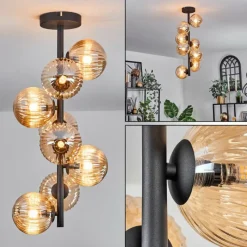 hofstein Plafonnier - Verre 12 cm Chehalis Ambre, 8 lumières