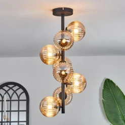 hofstein Plafonnier - Verre 12 cm Chehalis Ambre, 8 lumières