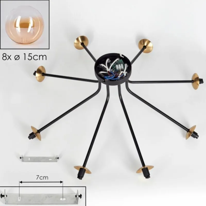 hofstein Plafonnier - Verre 15 cm Chehalis Or, Noir, 8 lumières