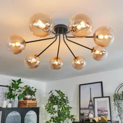 hofstein Plafonnier - Verre 15 cm Chehalis Or, Noir, 8 lumières