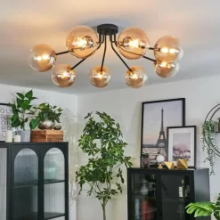 hofstein Plafonnier - Verre 15 cm Chehalis Or, Noir, 8 lumières