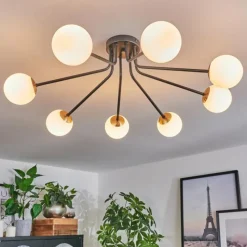 hofstein Plafonnier - Verre 10 cm Chehalis Or, Noir, 8 lumières