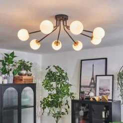 hofstein Plafonnier - Verre 10 cm Chehalis Or, Noir, 8 lumières