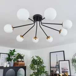 hofstein Plafonnier - Verre 10 cm Chehalis Or, Noir, 8 lumières