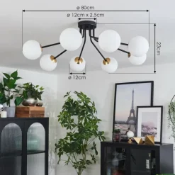 hofstein Plafonnier - Verre 12 cm Chehalis Or, Noir, 8 lumières