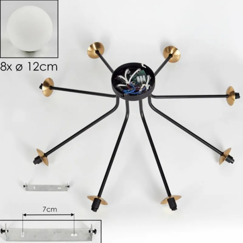 hofstein Plafonnier - Verre 12 cm Chehalis Or, Noir, 8 lumières