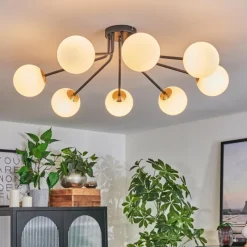 hofstein Plafonnier - Verre 12 cm Chehalis Or, Noir, 8 lumières