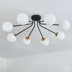 hofstein Plafonnier - Verre 12 cm Chehalis Or, Noir, 8 lumières