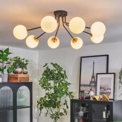 hofstein Plafonnier - Verre 12 cm Chehalis Or, Noir, 8 lumières