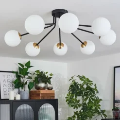 hofstein Plafonnier - Verre 12 cm Chehalis Or, Noir, 8 lumières