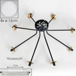 hofstein Plafonnier - Verre 15 cm Chehalis Or, Noir, 8 lumières