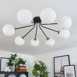 hofstein Plafonnier - Verre 15 cm Chehalis Or, Noir, 8 lumières