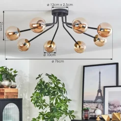 hofstein Plafonnier - Verre 10 cm Chehalis Or, Noir, 8 lumières