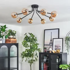 hofstein Plafonnier - Verre 10 cm Chehalis Or, Noir, 8 lumières