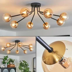 hofstein Plafonnier - Verre 10 cm Chehalis Or, Noir, 8 lumières