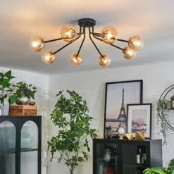 hofstein Plafonnier - Verre 10 cm Chehalis Or, Noir, 8 lumières