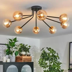 hofstein Plafonnier - Verre 10 cm Chehalis Or, Noir, 8 lumières