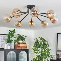 hofstein Plafonnier - Verre 12 cm Chehalis Or, Noir, 8 lumières