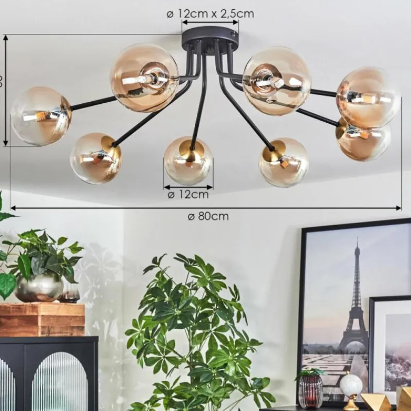 hofstein Plafonnier - Verre 12 cm Chehalis Or, Noir, 8 lumières