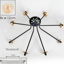 hofstein Plafonnier - Verre 12 cm Chehalis Or, Noir, 8 lumières