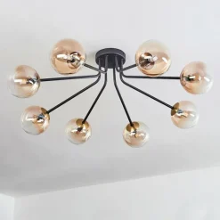 hofstein Plafonnier - Verre 12 cm Chehalis Or, Noir, 8 lumières