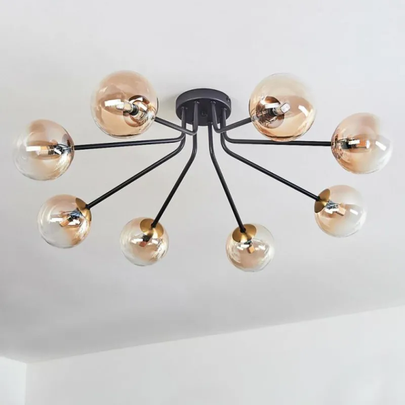 hofstein Plafonnier - Verre 12 cm Chehalis Or, Noir, 8 lumières