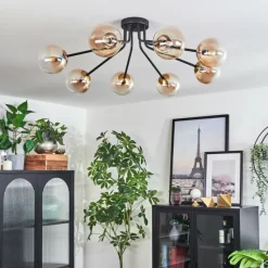 hofstein Plafonnier - Verre 12 cm Chehalis Or, Noir, 8 lumières