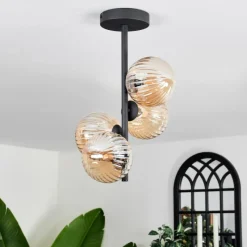 hofstein Plafonnier - Verre 12 cm Chehalis Ambre, 4 lumières