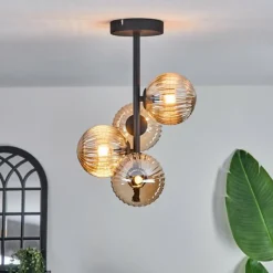 hofstein Plafonnier - Verre 12 cm Chehalis Ambre, 4 lumières