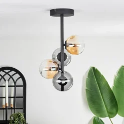 hofstein Plafonnier - Verre 10 cm Chehalis Ambre, Clair, Fumé, 4 lumières