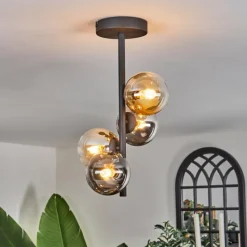 hofstein Plafonnier - Verre 10 cm Chehalis Ambre, Clair, Fumé, 4 lumières