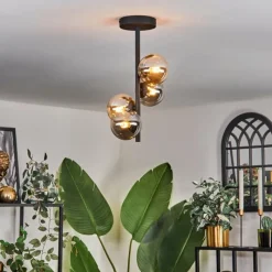 hofstein Plafonnier - Verre 10 cm Chehalis Ambre, Fumé, 4 lumières