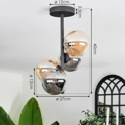 hofstein Plafonnier - Verre 12 cm Chehalis Ambre, Fumé, 4 lumières