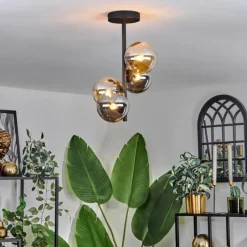 hofstein Plafonnier - Verre 12 cm Chehalis Ambre, Fumé, 4 lumières