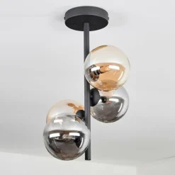 hofstein Plafonnier - Verre 12 cm Chehalis Ambre, Fumé, 4 lumières