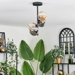 hofstein Plafonnier - Verre 12 cm Chehalis Ambre, Fumé, 4 lumières