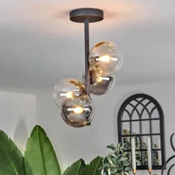 hofstein Plafonnier - Verre 12 cm Chehalis Ambre, Clair, Fumé, 4 lumières